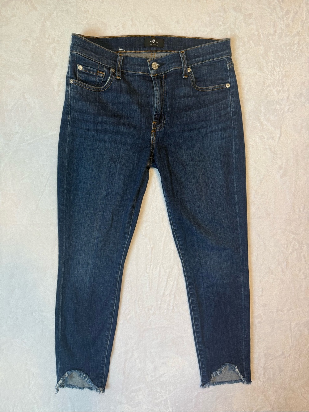 7 For All Mankind Dark Blue Cropped Skinny Jeans